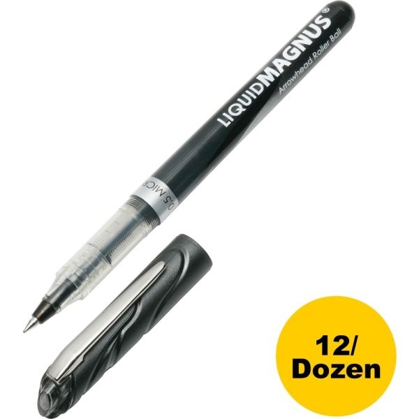 Skilcraft Abilityone Free Ink Rollerball Pens, Fine Point, 0.5 Mm, Silver Barrel, Black Ink, Pack Of 12 Pens