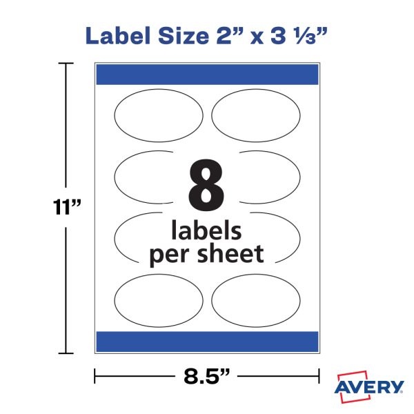 Avery Printable Blank Labels, 22820, Oval, 2" X 3-1/3", Glossy White, Pack Of 80 Customizable Labels