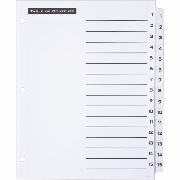 Office Essentials Table 'N Tabs Dividers, 15-Tab, 1 To 15, 11 X 8.5, White, White Tabs, 1 Set