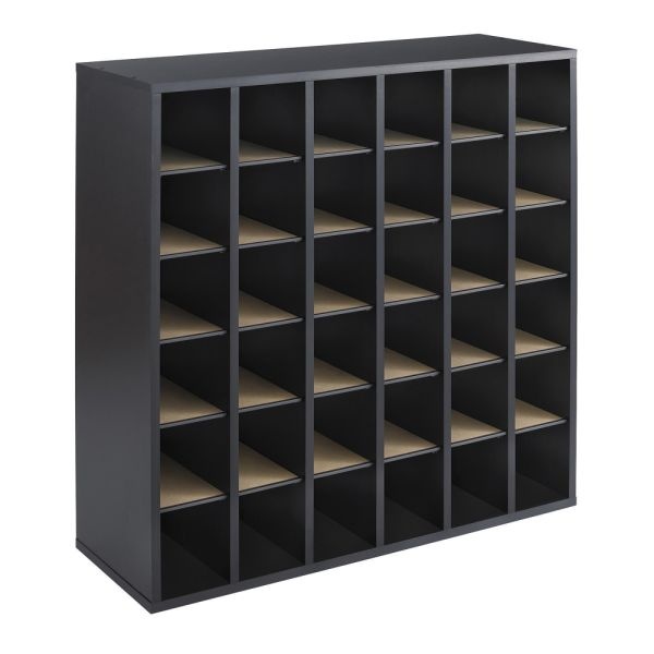 Safco Wood Mail Sorter, 36 Compartments, 32 3/4"H X 33 3/4"W X 12"D, Black