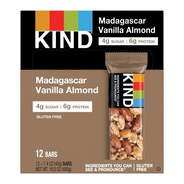 Kind Madagascar Vanilla Almond Bars, 1.41 Oz, Box Of 12