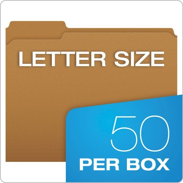 Pendaflex Kraft Fastener Folders, 1/3-Cut Tabs, 1 Fastener, Letter Size, Kraft Exterior, 50/Box