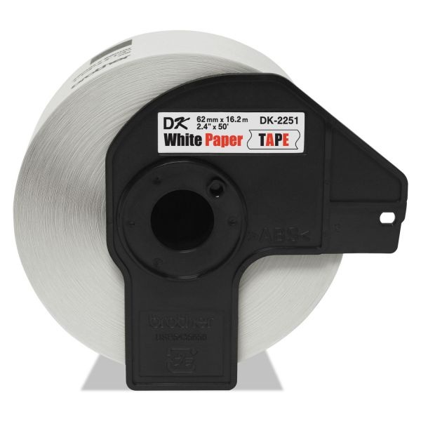 Brother Continuous Paper Label Tape, 2.4" X 50 Ft, Black/White