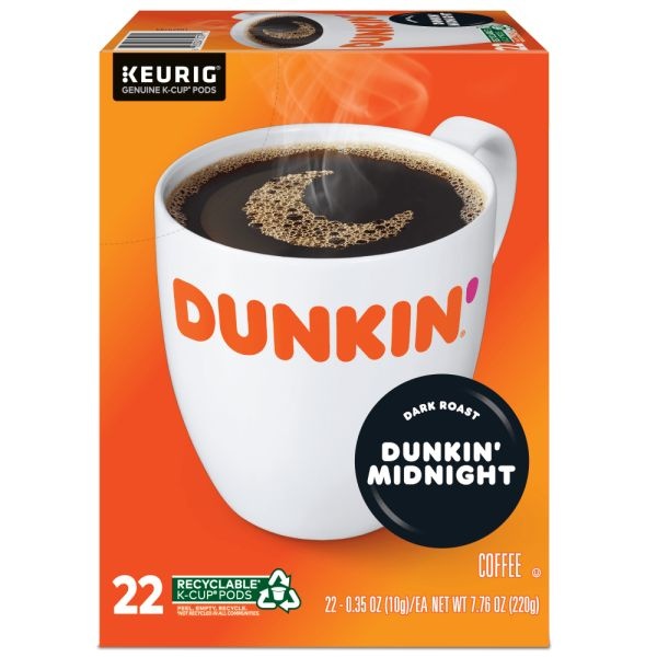 Dunkin' Donuts Single-Serve Coffee K-Cup Pods, Midnight, Carton Of 22