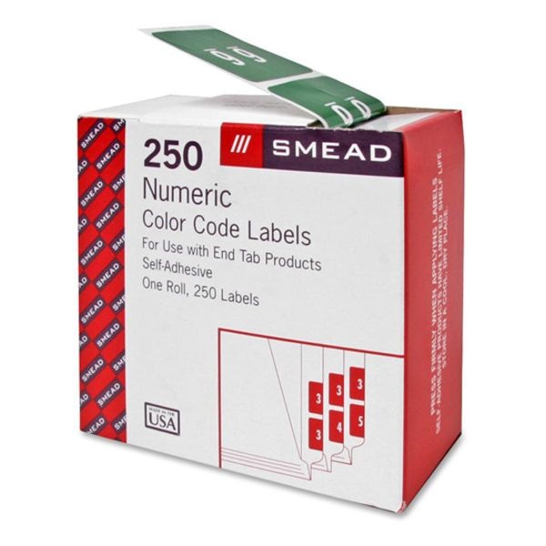 Smead Numerical End Tab File Folder Labels, 6, 1.5 X 1.5, Green, 250/Roll