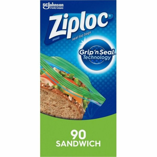 Ziploc Resealable Sandwich Bags, 1.2 Mil, 6.5" X 5.88", Clear, 90 Bags/Box, 12 Boxes/Carton