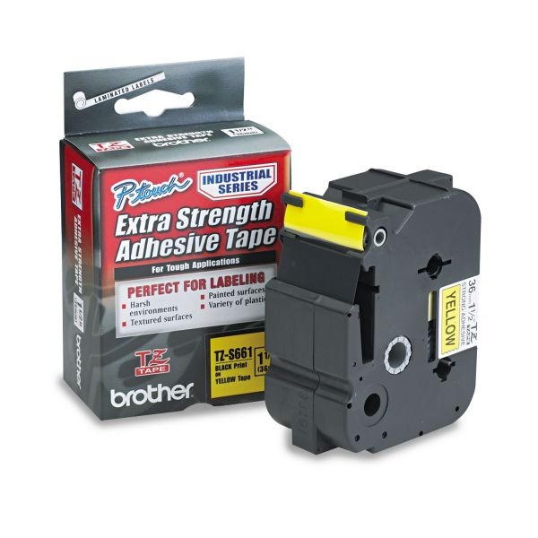 Brother P-Touch Tz Extra-Strength Adhesive Laminated Labeling Tape, 1.4" X 26.2 Ft, Black On Yellow