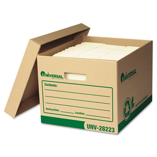 Universal Recycled Medium-Duty Record Storage Box, Letter/Legal Files, Kraft/Green, 12/Carton
