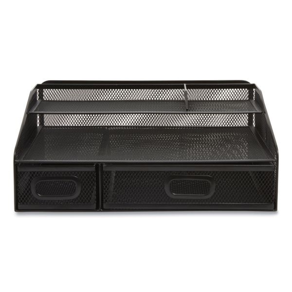 Tru Red Six Compartment Wire Mesh Accessory Holder, 2 Drawers, 12.91 X 12.01 X 5.43, Black