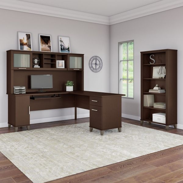 Bush Furniture Somerset 72W L Shaped Desk With Hutch And 5 Shelf