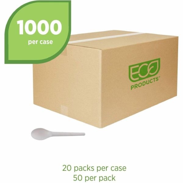 Eco-Products Plantware Cutlery, Spoon, 6", Pearl White, 50/Pack, 20 Pack/Carton