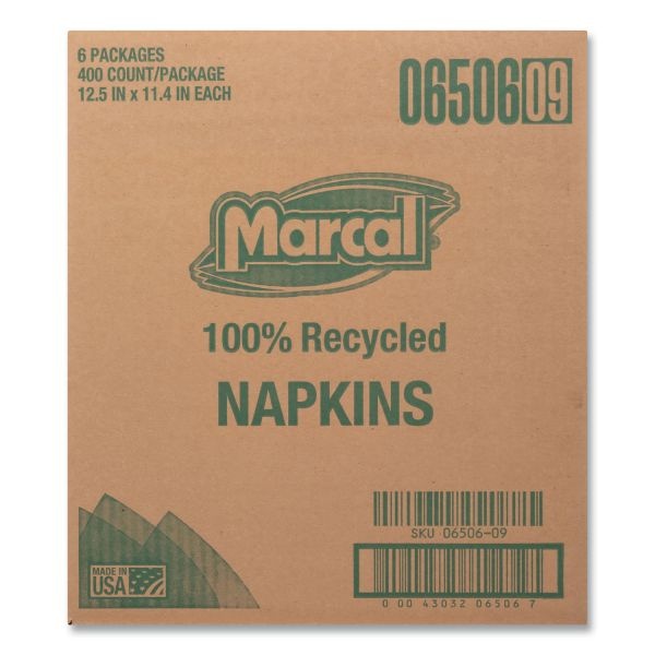 Marcal 100% Recycled Luncheon Napkins, 11.4 X 12.5, White, 400/Pack, 6Pk/Ct