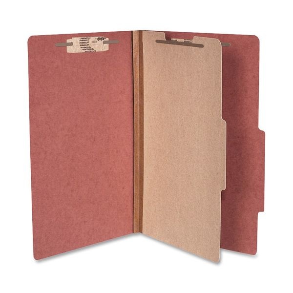 Acco Durable Pressboard Classification Folders, Legal Size, 2" Expansion, 1 Partition, 60% Recycled, Earth Red, Box Of 10