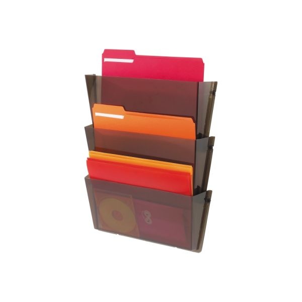 Deflecto Unbreakable Docupocket Wall Files, 6-1/2"H X 14-1/2"W X 3"D, Smoke, Pack Of 3 Wall Files