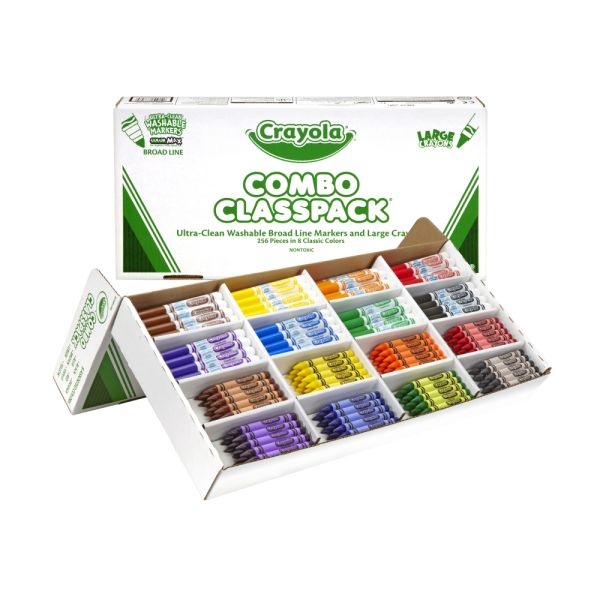 Crayola Crayons And Washable Markers Classpack, Large Size, Assorted Colors, Box Of 256