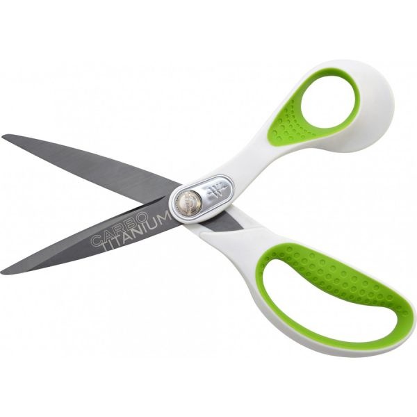Westcott Carbotitanium Bonded Scissors, 8" Long, 3.25" Cut Length, White/Green Straight Handle