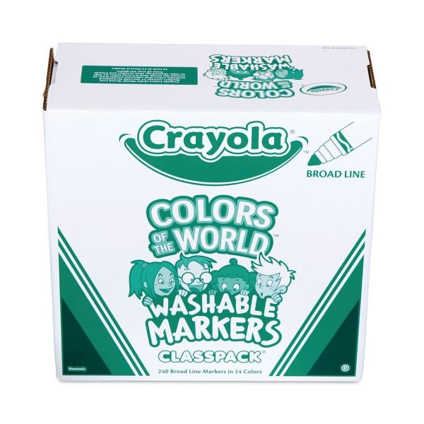 Crayola Colors Of The World Washable Markers Classpack, Broad Bullet Tip, Assorted Colors, 240/Pack