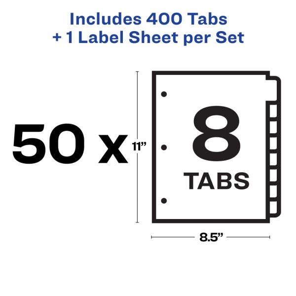 Avery Customizable Index Maker Dividers For 3 Ring Binder, Easy Print & Apply Clear Label Strip, 8 Tab, White, Pack Of 50 Sets
