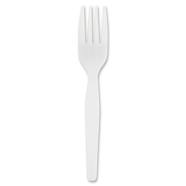 Genuine Joe Heavyweight White Plastic Forks - 100 / Box - 4000 Piece(S) - 4000/Carton - Fork - 4000 X Fork - Disposable - Polystyrene - White