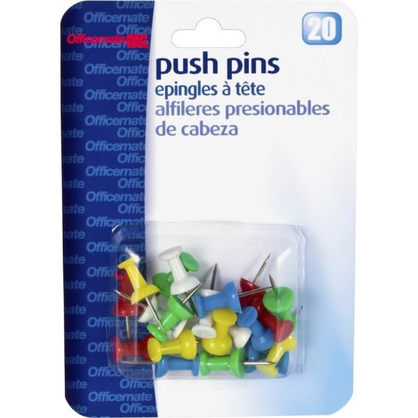 Oic Pushpins, Assorted Colors, Pack Of 20