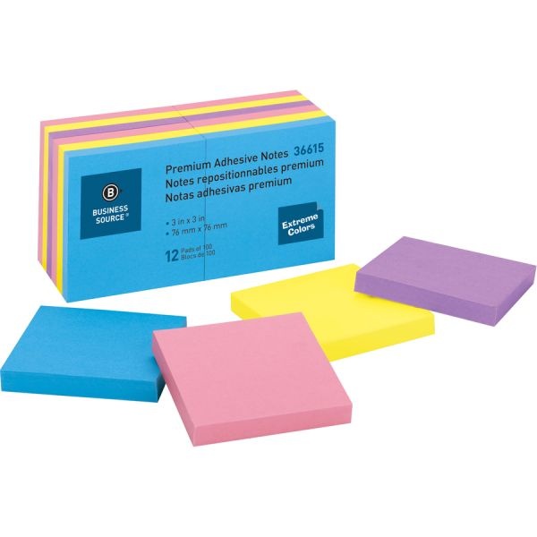 Business Source 3" X 3" Adhesive Note Pads