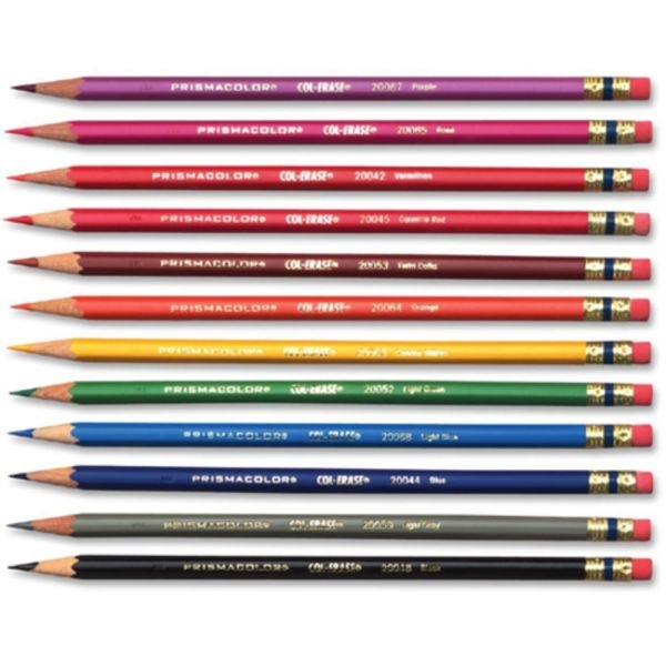 Prismacolor Col-Erase Pencil With Eraser, 0.7 Mm, 2B (#1), Assorted Lead/Barrel Colors, Dozen