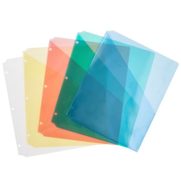 Avery Binder Pockets For 3 Ring Binders, Assorted (Blue, Clear, Green, Pink, Yellow), Pack Of 5 Binder Pockets