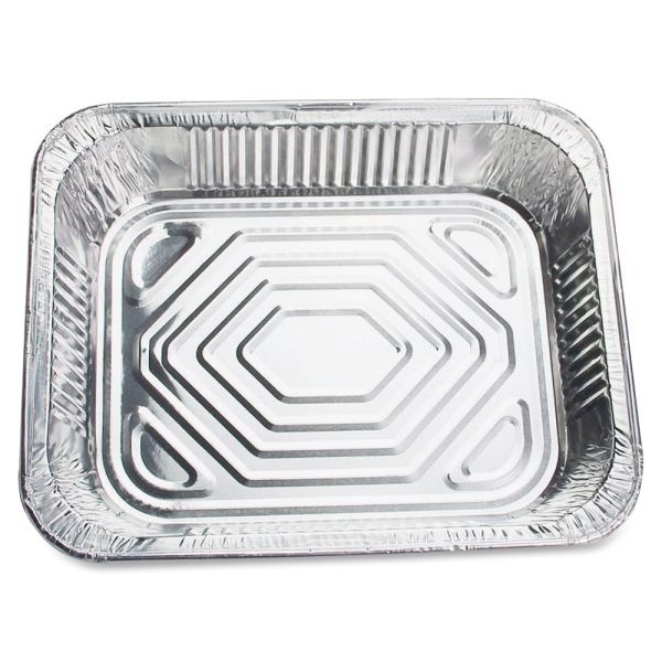 Genuine Joe Half-Size Disposable Aluminum Pan - Cooking, Serving - Disposable - Silver - Aluminum Body - 100 / Carton