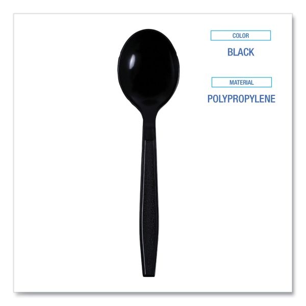 Boardwalk Heavyweight Wrapped Polypropylene Cutlery, Soup Spoon, Black, 1,000/Carton