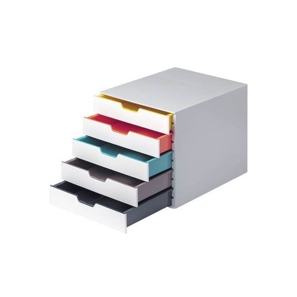 Durable Varicolor Mix 5 Drawer Desktop Storage Box, White/Multicolor