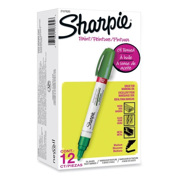 Sharpie Permanent Paint Marker, Medium Bullet Tip, Green, 12/Pack