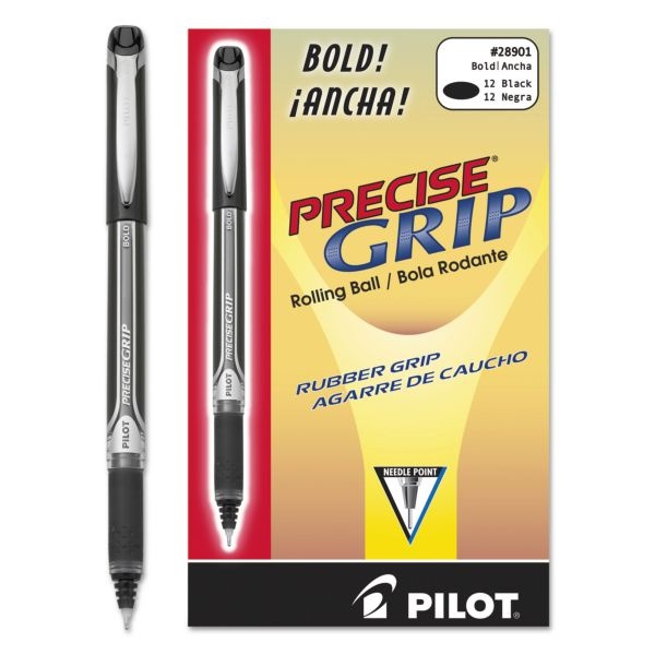 Pilot Precise Grip Roller Ball Pen, Stick, Bold 1 Mm, Black Ink, Black Barrel
