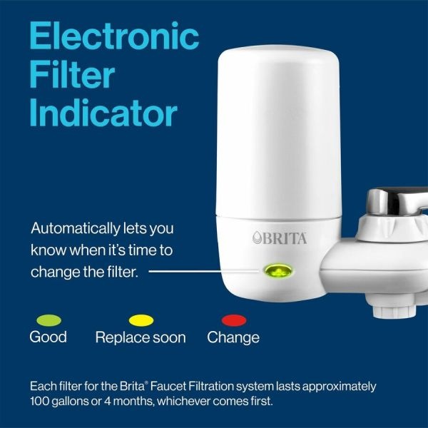 Brita On Tap Water Filtration System Replacement Filters For Faucets - 100 Gal Filter Life - Blue, White - 1 Each