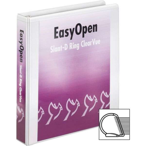 Cardinal Easy-Open Clearvue Locking 3-Ring View Binder, 1 1/2" Capacity, Slant-D Ring, White