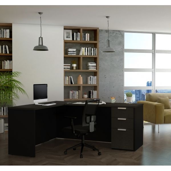 Bestar Pro-Concept Plus L-Desk In Deep Grey & Black