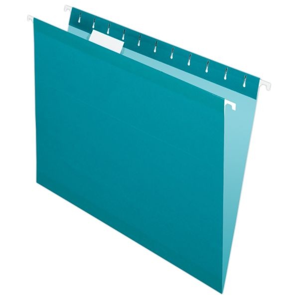 Pendaflex Premium Reinforced Color Hanging Folders, Letter Size, Teal, Pack Of 25