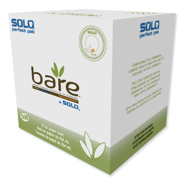 Bare Eco-Forward Paper Dinnerware Perfect Pak, Bowl, 12 Oz, Green/Tan, 125/Pack, 4 Packs/Carton