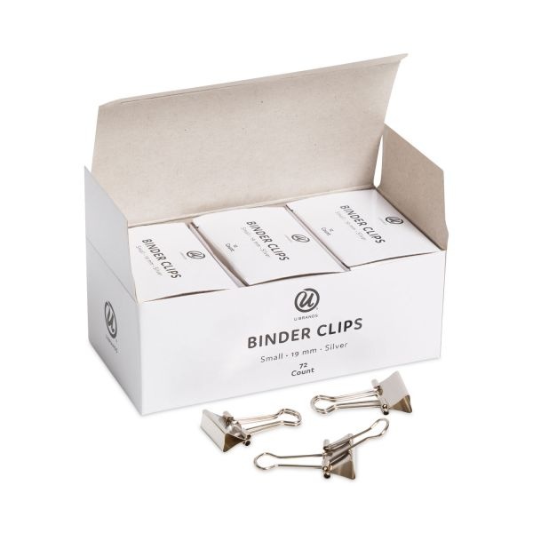 U Brands Binder Clips, Small, Silver, 72/Pack