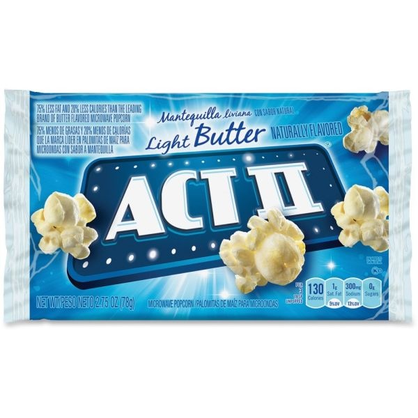Act Ii Microwave Popcorn, Butter Flavored, 2.75 Oz Bag, Box Of 36