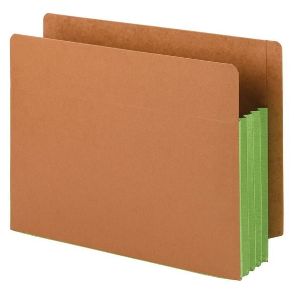 Smead Extra-Wide Expansion End-Tab File Pockets, 12"W Body, Letter Size, 30% Recycled, Green, Box Of 10