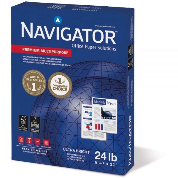 Navigator Premium Multipurpose Paper, 97 Brightness, 24 Lb, 8 1/2 X 11, White, 5000/Carton