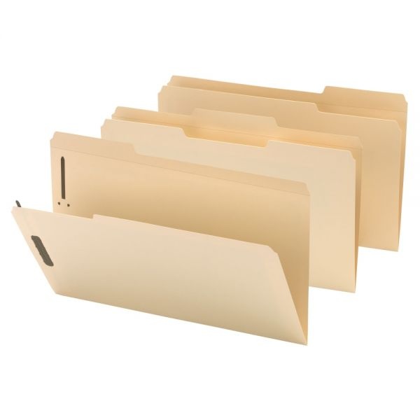 Reinforced Manila Folder With 2 Embossed Fasteners, 1/3-Cut Tabs, Legal Size, Box Of 50