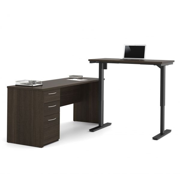 Bestar Embassy L-Desk Including Electric Height Adjustable Table In Dark Chocolate