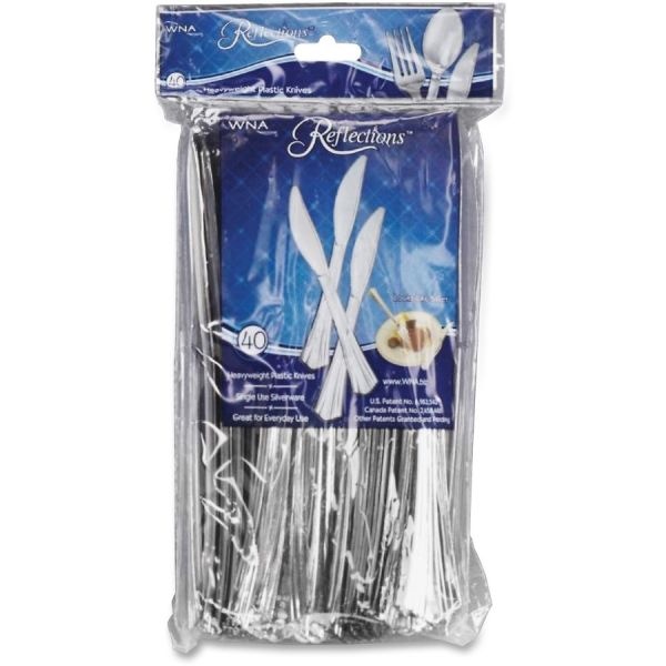 Wna Reflections Heavyweight Plastic Utensils, Knife, Silver, 7 1/2", 40/Pack