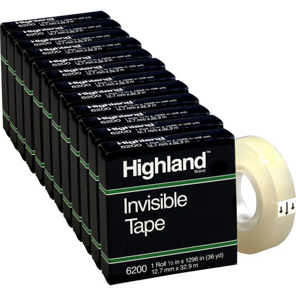Highland Matte-Finish Invisible Tape, 1/2" X 1296", 1" Core, 12/Pack