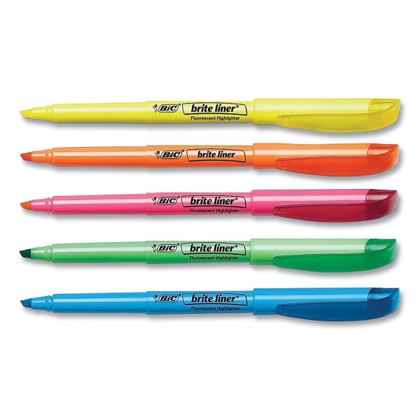 Bic Brite Liner Highlighter, Assorted Ink Colors, Chisel Tip, Assorted Barrel Colors, Dozen