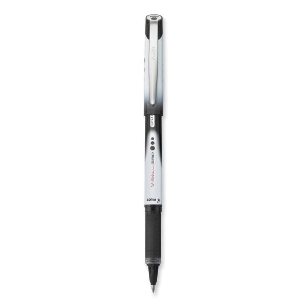 Pilot Vball Grip Liquid Ink Roller Ball Pen, Stick, Extra-Fine 0.5 Mm, Black Ink, Black/White Barrel, Dozen