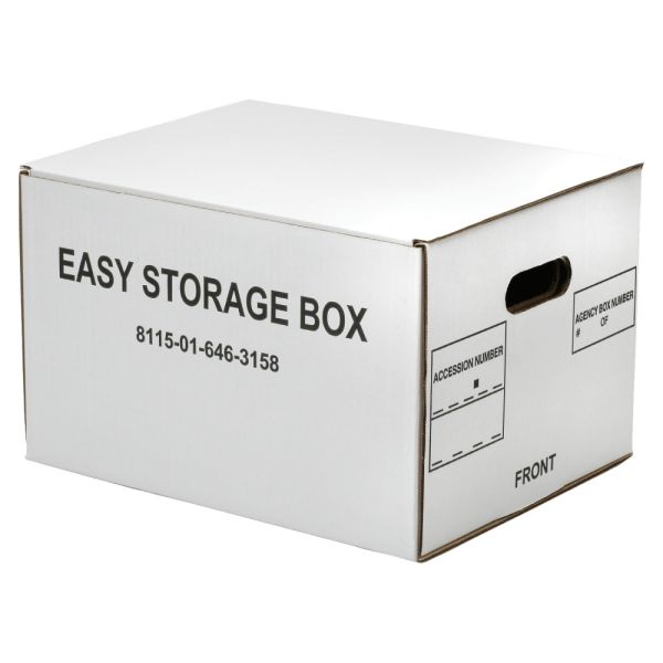 Skilcraft Easy Storage Boxes With Lift-Off Lids, Letter/Legal Size, 12" X 12" X 9 1/2", White, Case Of 12 (Abilityone 8115 01 646 3158)