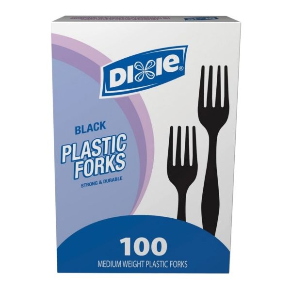 Dixie Medium-Weight Utensils, Forks, Black, Box Of 100