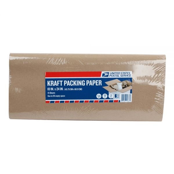 United States Post Office Packing Paper, 18" X 24", Brown, Pack Of 15 Sheets